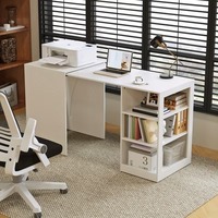 Bureau d'ordinateur pliable extensible avec prises électriques, étagères ouvertes à 3 niveaux, table coulissante sur roulettes cachées