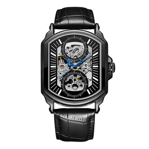 Reloj de pulsera cuadrado analógico luminoso esqueleto hombres reloj mecánico correa de cuero deportivo reloj automático de negocios para hombres - Product Image 1