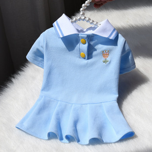 Vestiti Estivi per Cuccioli, Gonne Principessa in Cotone per Cani <span class=keywords><strong>e</strong></span> Gatti, Abiti Polo in Tinta Unita Rosa, Blu <span class=keywords><strong>e</strong></span> Giallo - Product Image 2