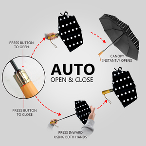 Parapluie pliant à la mode avec manche en bois pour revendeurs de détail Parapluie coupe-vent en fibre de verre - Product Image 6