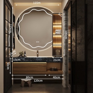 Meuble de salle de bain mural intelligent avec vasque en céramique sans joint, style hôtel, en marbre de luxe et pierre, et armoire à miroir. - Product Image 4