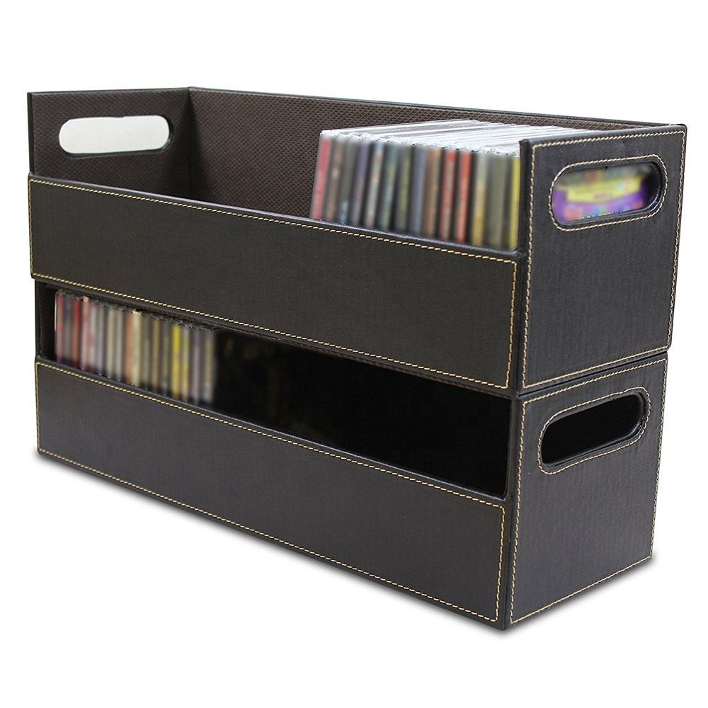 Leather CD Storage Box - Holds 40 CD Cases with Style