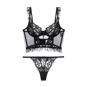 Costume de lingerie en dentelle sexy de style français Push up gros seins petit costume de sous-vêtement ultra-mince d'été ensemble de soutien-gorge en <span class=keywords><strong>maille</strong></span> de dentelle - Product Image 1