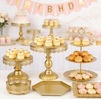 LANJO Élégant Présentoir à Gâteaux Détachable en Fer Doré, Ensemble de Présentation de Desserts, Support à Cupcakes à Plusieurs Niveaux, Plateau de Service pour Fruits, Bonbons et Donuts