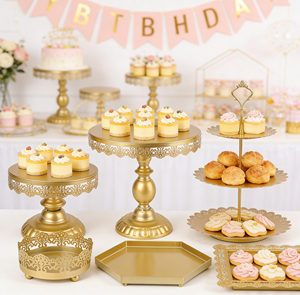 Support à gâteau détachable LANJO en fer doré, ensemble de présentation de desserts, support à cupcakes à plusieurs niveaux, plateau à fruits, bonbons, beignets, plateau de service en forme de tour - Product Image 1