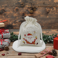 Sacs en lin à cordon de serrage en gros, en stock, colorés, recyclables, imprimés pour Noël, décoration de cadeaux, écologiques pour les fêtes