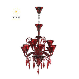 Lámpara de Araña de Cristal de <span class=keywords><strong>Murano</strong></span>, Lujosa, Roja, de Cristal Artístico, Iluminación LED, Lámpara Colgante Grande, para Techo Alto, Restaurante, Habitación - Product Image 4