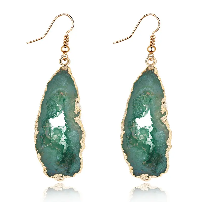 Fashion Trendy Jewelry Large Long Dangle Geode Druzy Crystal Big Drop Statement Earrings Women