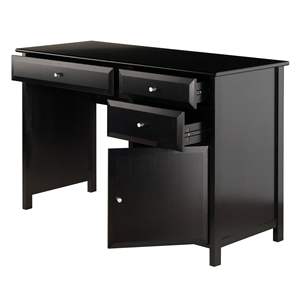 DB Delta Black Office Writing <b>Desk</b> with Filing <b>Cabinets</b> - Product Image 3