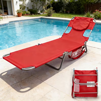 Nouveau design moderne, chaise longue de plage pliable rouge, durable, imperméable, dossier réglable, chaise longue de piscine extérieure avec coussin pour la tête