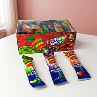 Permen Lollipop Superloves Fruit Twister Pelangi Berwarna-warni Rasa Buah Campuran Keras Dibungkus Secara Individual dalam Kotak Display