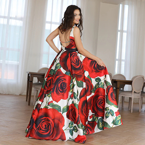 Ingrosso senza maniche lussuoso <span class=keywords><strong>Vintage</strong></span> elegante banchetto <span class=keywords><strong>rosso</strong></span> floreale senza spalline per feste in raso <span class=keywords><strong>abito</strong></span> da sera da donna abiti da ballo - Product Image 6