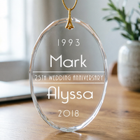Adorno de Cristal Óptico Transparente Ovalado, Recuerdo Personalizado de Aniversario para Parejas, Decoración Navideña