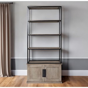HMS 90 mobili da soggiorno in ferro e legno a tre livelli con libreria marrone per la soluzione di archiviazione di libri da ufficio e da laboratorio - Product Image 1