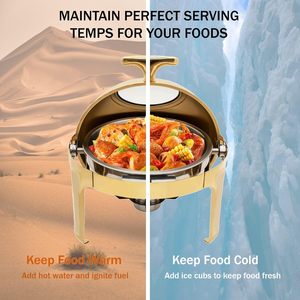 Luxuriöses Chafing Dish Buffet-Set mit Rolltopdeckel aus Edelstahl, Servier-Set für Catering, kommerzieller Speisenwärmer für Buffets mit Sichtfenster - Product Image 6