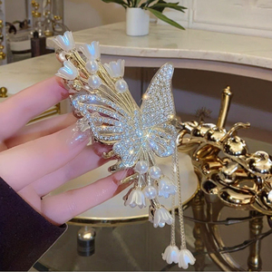 بيع بالجملة عالية الجودة سبائك الزنك المعدنية فراشة الموضة خرافية زهرة حجر الراين الاصطناعي شرابة اللؤلؤ يومي - Product Image 5