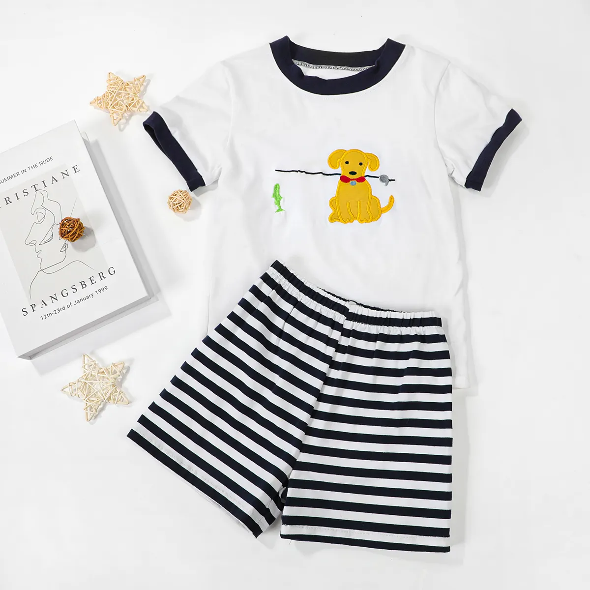 Puresun 2024, conjuntos de ropa de niño de dibujos animados con apliques personalizados, ropa de calle para niños, conjuntos de pantalones cortos de 2 uds para verano