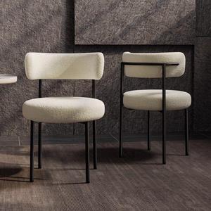 <strong>Cream</strong> Lamb Fleece <strong>Cream</strong> Lamb Fleece <strong>Dining</strong> <strong>Chair</strong>, Curved Backrest with <strong>Black</strong> Metal Legs, for Cafe Salon Restaurant Home - Product Image 2