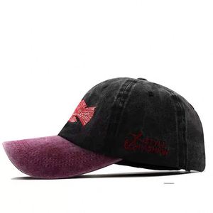 Gorra de béisbol vintage unisex de 6 paneles con bordado de pez, diseño de bloques de color, efecto desgastado y lavado, estilo American Dad, para pesca al aire libre y protección solar - Product Image 4
