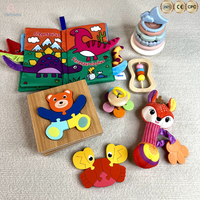 Ensemble cadeau Montessori sensoriel 6 en 1 pour nouveau-né, livre en tissu, jouets empilables et hochets en silicone écologiques, puzzle 3D pour 0-12 mois