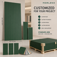 Panneau mural rainuré vert MORLENX en SPC, imperméable et écologique, pour revêtement mural à lattes pour restaurant, bureau, hôtel, salle de bain, salle à manger
