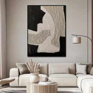 Grande oeuvre d'art beige noir à texture lourde Wabi Sabi Peinture sur toile à la main abstraite 3D Décoration murale - Product Image 1