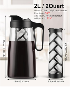 Grande cafetière isotherme 64 oz, <span class=keywords><strong>carafe</strong></span> Traitan, pichet anti-fuite, pour café/thé glacé ou chaud, 2 quarts avec filtre réutilisable - Product Image 3