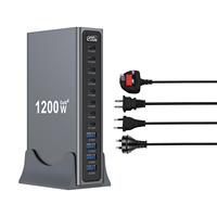 Hadiah Perusahaan Logo Kustom Hub Pengisian Daya Multi Perangkat 140W Stasiun Pengisian Daya Desktop untuk Laptop 12 Port 1200W Pengisi Daya Cepat GaN4