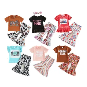 뜨거운 판매 패션 유아 소녀 의류 세트 소녀 의상 어린이 유아 소녀 의류 세트 셔츠 벨 바닥