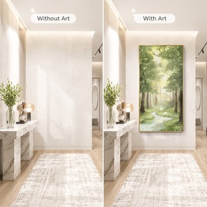 Peintures et décorations murales – Impression sur toile haute brillance Wabi Sabi, forêt verticale, cerf, ruisseau – Écologique, imperméable, cadre en aluminium - Product Image 3