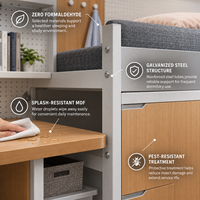 Lit superposé modulaire double pour étudiants avec bureau central partagé et armoire de rangement