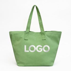Wholesale Cotton Canvas <b>Tote</b> Large Blank Grocery Reusable Shopping <b>Bags</b> With <b>Zipper</b> Custom Logo Printing for Daily - Product Image 1