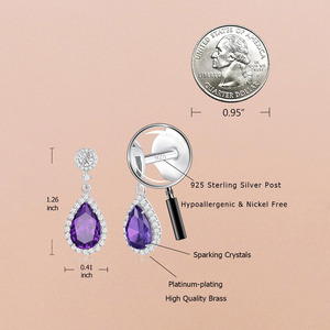 S925 Sterling <b>Silver</b> Pear Cut Natural Amethyst Dangle <b>Earrings</b> Double Halo Micro Paved CZ <b>Drop</b> <b>Earrings</b> Luxury Wholesale - Product Image 3