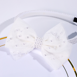 Diadema <span class=keywords><strong>de</strong></span> Organza con Lazo y Perlas Blancas, Diadema con Dientes para Niñas, Estilo Princesa - Product Image 1