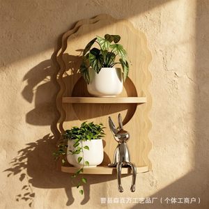 Solid Wood <b>Wall</b> <b>Mounted</b> Storage Rack 2 Tier Irregular Shape For Living Room Books And Plants Decorative <b>Shelf</b> - Product Image 4