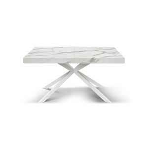 Extendable <b>White</b> Statuary Marble <b>Dining</b> <b>Table</b> 160x90 Metal Base Internal Use - Product Image 1