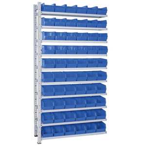 Anbauregal, Verzinkt, BxTxH 1035x315x2000 Mm, 10 Böden, 60 Sichtboxen LB 4 Farbe Blau - Product Image 1