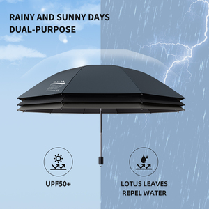 Parapluies de voyage en gros UPF50+ modernes, pliables en trois sections, manuels, larges, protection solaire UV, double usage soleil/pluie - Product Image 5