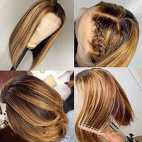 Perruques en gros prêtes à être expédiées, tissages et perruques, couleur marron miel 1B, perruques bob droites en cheveux humains avec dentelle frontale