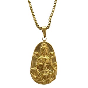 Collier pendentif Bouddha doré Yunnique en alliage de zinc, chaîne de pull tendance, bijou cadeau - Product Image 5