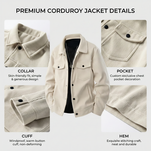 Veste décontractée pour homme en velours côtelé rétro, col classique, manches longues, chaude, utilitaire, à simple boutonnage, printemps/automne - Product Image 3