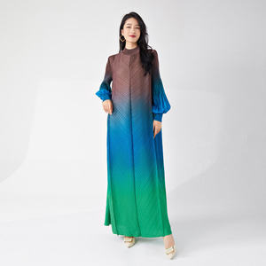 Vestido Maxi Elegante <span class=keywords><strong>para</strong></span> <span class=keywords><strong>Mujer</strong></span> Talla Grande con Tela Tejida Fruncida, Color Degradado y Dobladillo Plisado, Moda Musulmana - Product Image 5