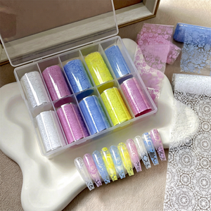 20 styles de papier transfert pour ongles en boîte, motifs fleurs, dentelle, papillons, carreaux, autocollants pour ongles, accessoires de décoration pour manucure DIY, pour salon - Product Image 2