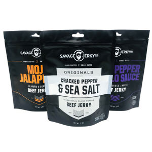 Sachets personnalisés imprimés de haute qualité en plastique alimentaire anti-odeur avec fermeture éclair, type stand-up, pour viande séchée de bœuf et d'agneau - Product Image 3