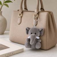 Porte-clés en peluche éléphant gris personnalisé Zaves – Écologique, durable, mignon, breloque de sac, pendentif, mini porte-clés doux pour sac à dos