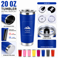 Tasses de gobelet enduites de poudre de Offre Spéciale américain isolées sous vide à double paroi tasse à café de 20oz tasse à bière gobelet de voyage en acier inoxydable