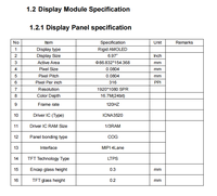 Pantalla Táctil AMOLED de 7 Pulgadas ONCELL 1080x1920 Interfaz MIPI DSI Controlador IC ICNA3520 Área Activa 86.832x154.368