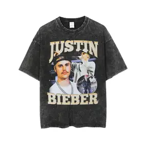 Justin Bieber Character Digital Printing Vintage T-Shirt Support Drop Shipping & Custom High Quality and Low MOQ Short sleeve