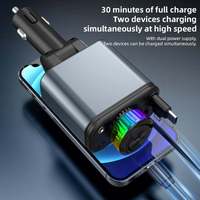 Pengisi Daya Cepat 180W Kabel Data Retractable Ganda Kabel Data Tipe C Retractable Multifungsi Pengisi Daya Cepat Mobil Aroma
