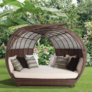 Coussin imperméable <span class=keywords><strong>en</strong></span> aluminium, tissu de rotin tissé <span class=keywords><strong>en</strong></span> métal, jardin patio <span class=keywords><strong>lit</strong></span> canapé auvent <span class=keywords><strong>lit</strong></span> de jour avec gigogne - Product Image 2